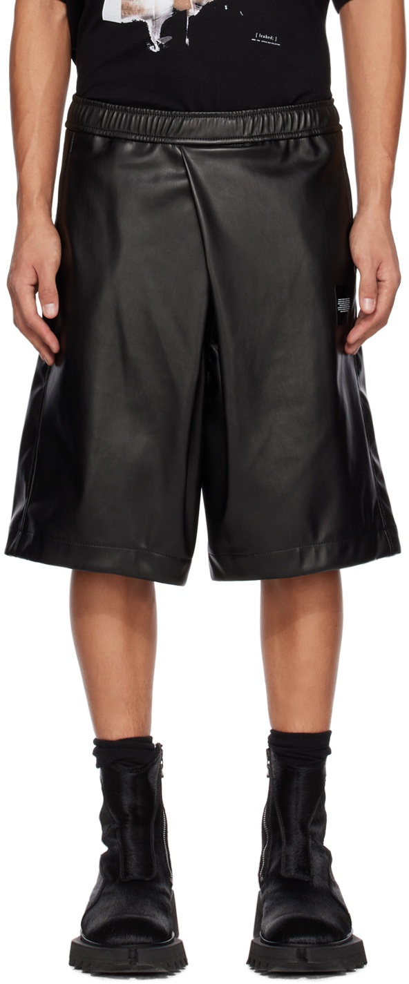 Julius Black Covered Faux-Leather Shorts
