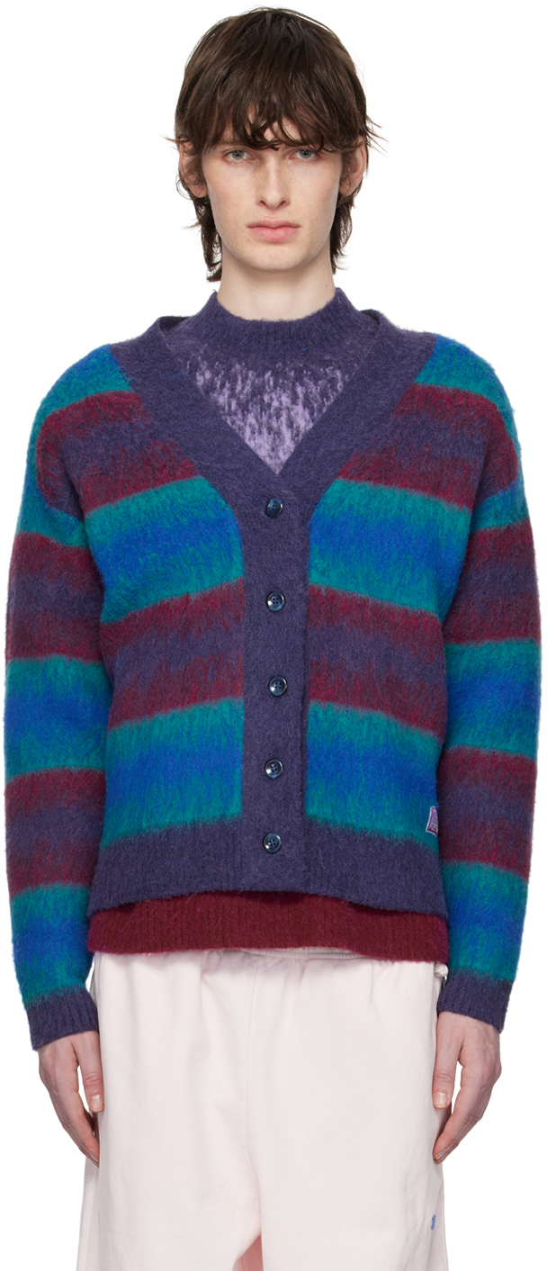 Madhappy: Blue & Purple Fuzzy Stripe Cardigan | SSENSE