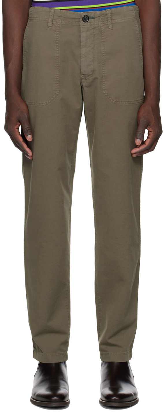Ps By Paul Smith Khaki Patch Trousers In 34 Greens