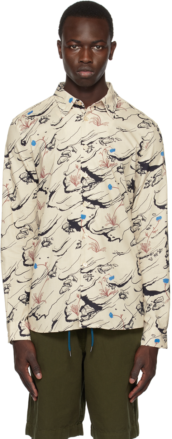 Ps By Paul Smith Beige Printed Shirt In 02 Whites
