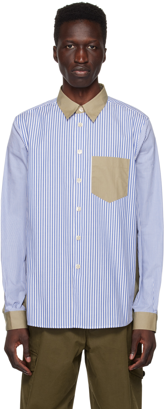 Ps By Paul Smith Blue & Khaki Paneled Shirt