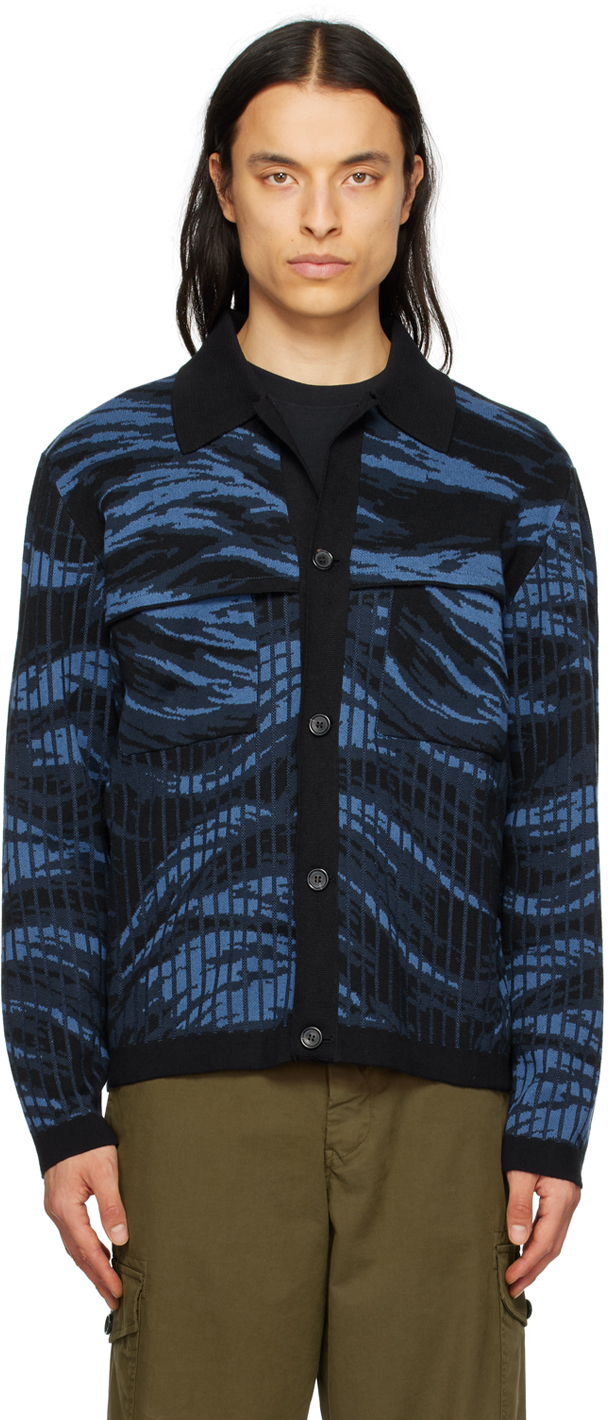 Ps By Paul Smith Navy & Black Camouflage Cardigan In 79 Blacks