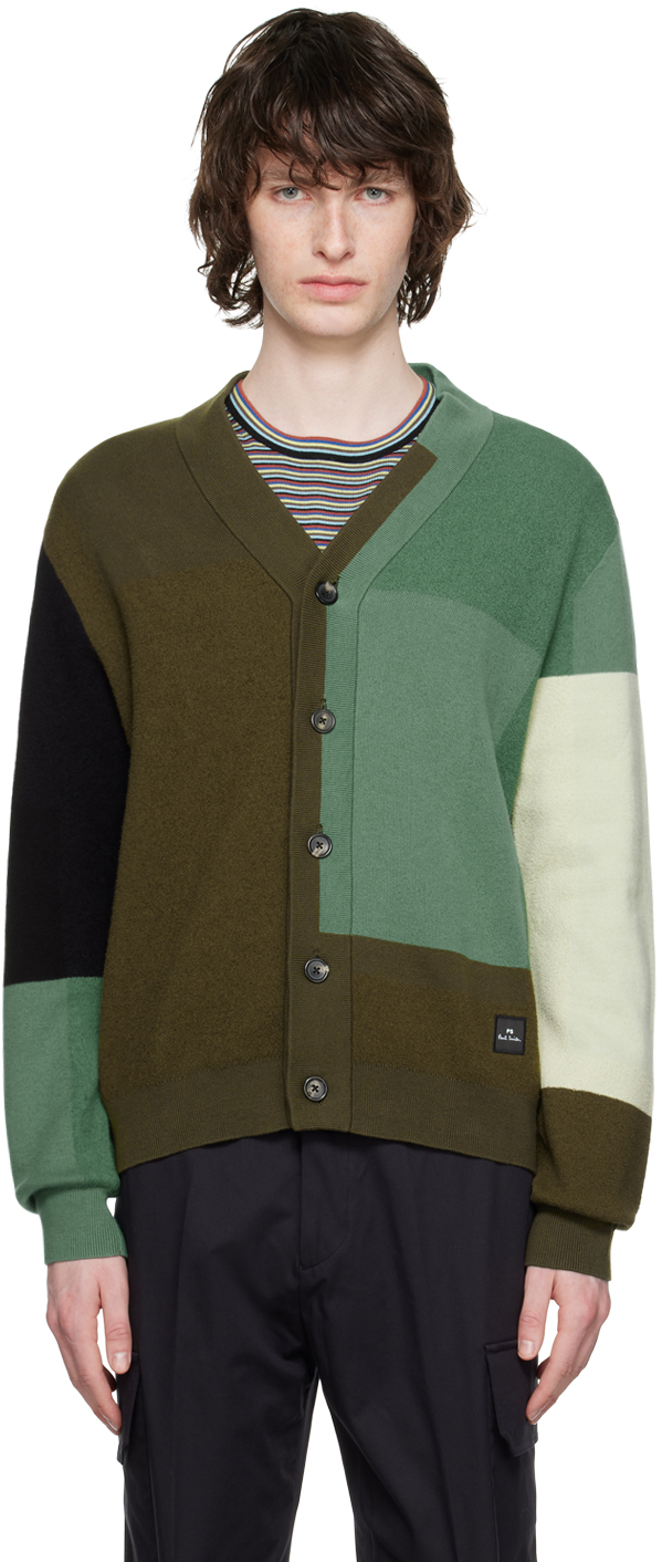 Ps By Paul Smith Colorful Cotton Blend Cardigan In 36 Greens