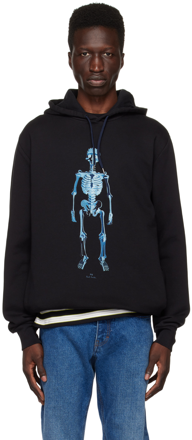 Ps By Paul Smith Skeleton-print Cotton Hoodie In Black