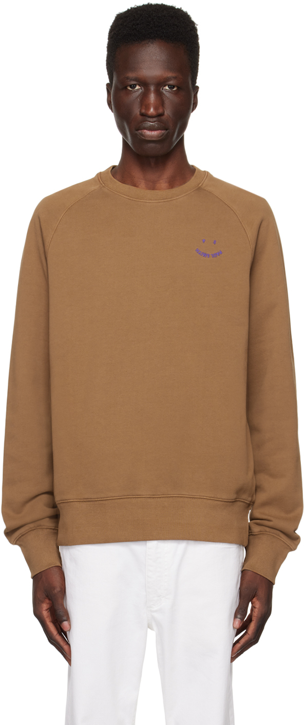 Ps By Paul Smith Smiley-logo Crew-neck Sweatshirt In Brown