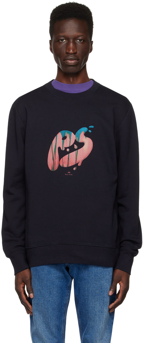Ps By Paul Smith Navy Printed Sweatshirt In Blue