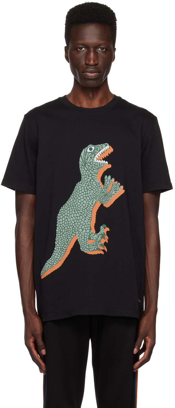 Ps By Paul Smith Dinosaur-print Cotton T-shirt In Black