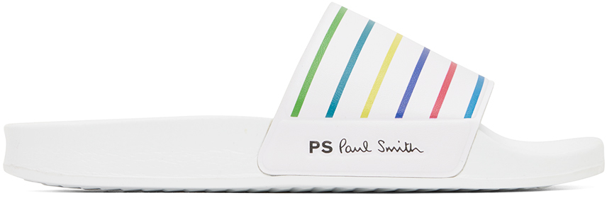 Shop Ps By Paul Smith White Nyro Sports Stripe Slides