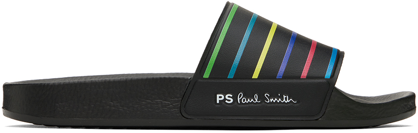 Shop Ps By Paul Smith Black Nyro Sports Stripe Slides