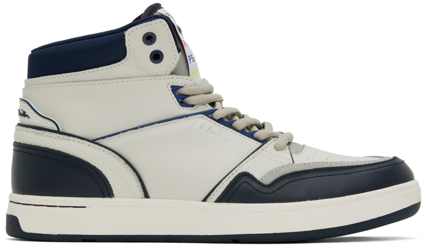 Ps By Paul Smith White & Navy Lopes Sneakers In Blue