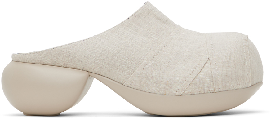 Venicew Off-white Bobtail Mules In Natural Linen