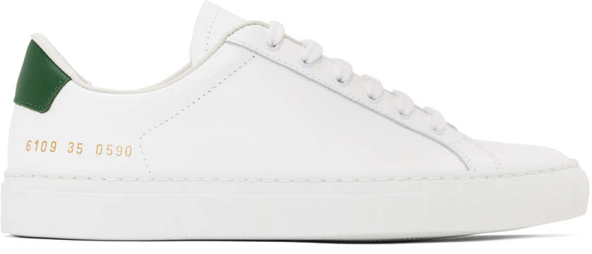 Common Projects White Retro Low Sneakers In White/green
