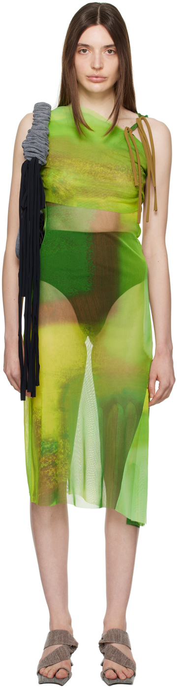 Paula Canovas Del Vas Green Cutout Midi Dress In Acid Green