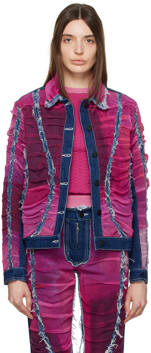 Paula Canovas Del Vas Indigo & Pink Paneled Denim Jacket In Blue & Fuchsia