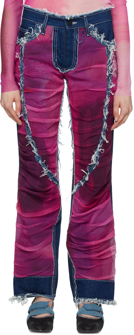 Paula Canovas Del Vas Indigo & Pink Paneled Jeans In Blue & Fuchsia