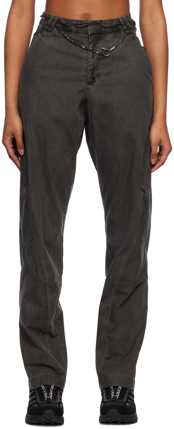 Hyein Seo Gray Paneled Trousers In Charcoal
