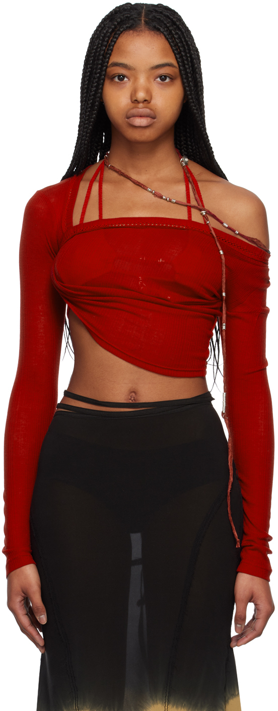 Red Twisted Long Sleeve T-Shirt