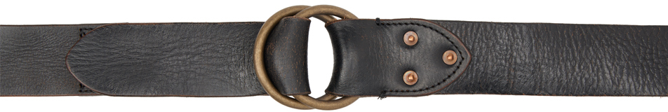 Rrl Black Double-o-ring Belt In Black Over Brown