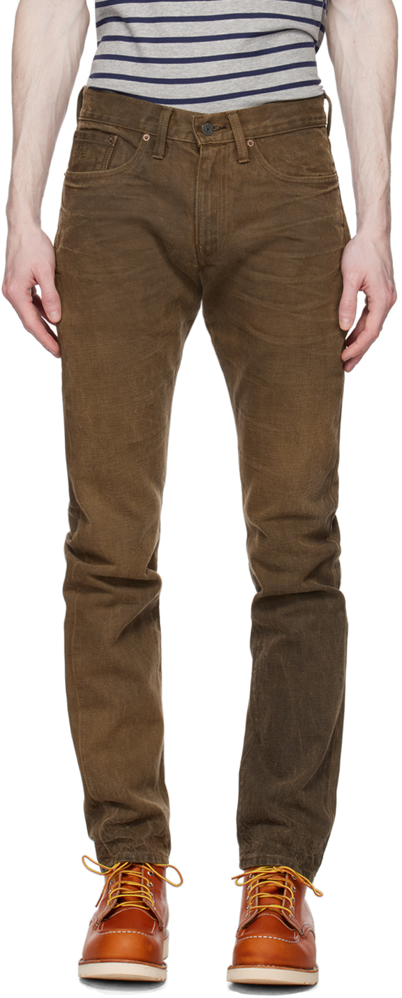 Brown Distressed Jeans by RRL on Sale