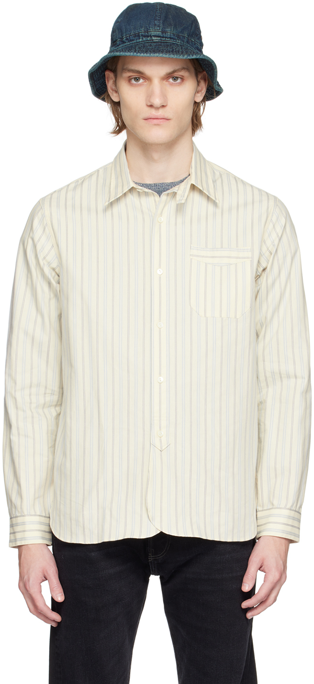 Rrl Off-white Striped Shirt In Rl-609 Cream/blue