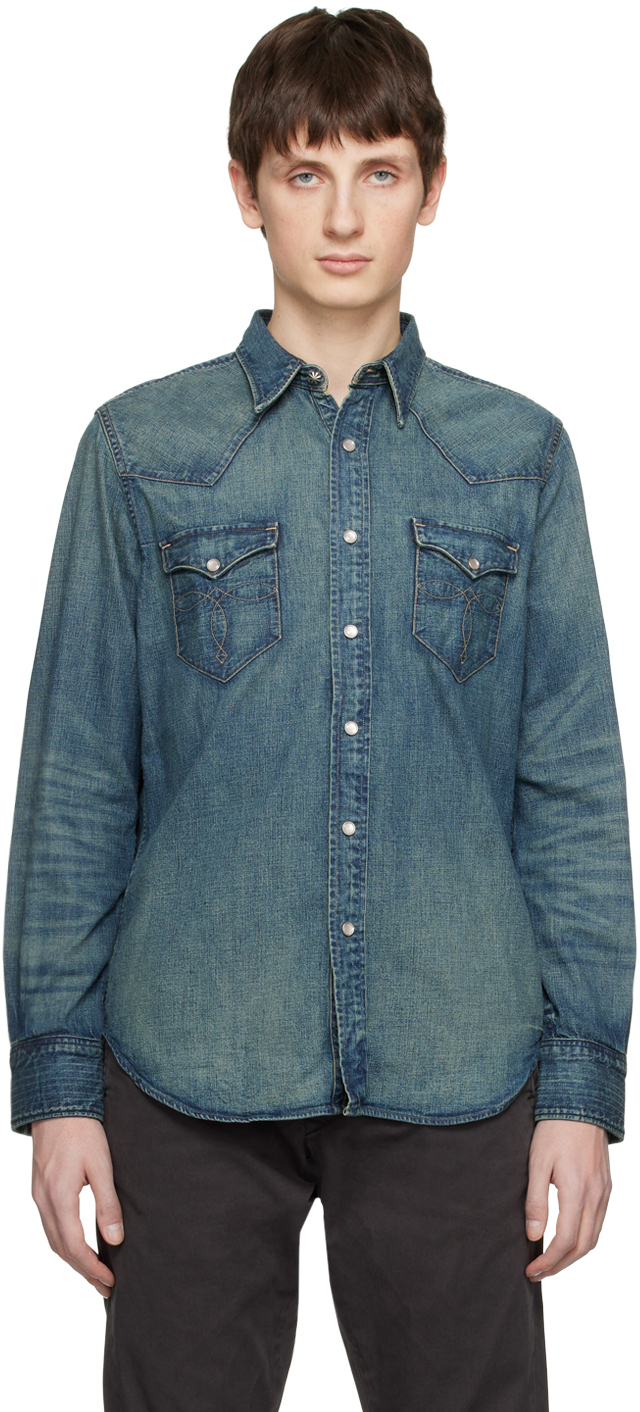 RRL: Blue Slim-Fit Denim Shirt | SSENSE Canada