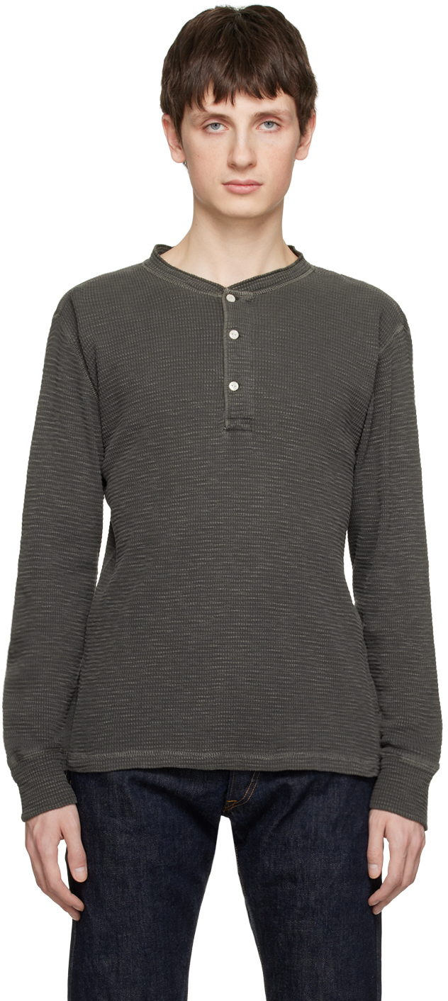 Waffle-Knit Henley - Faded Black