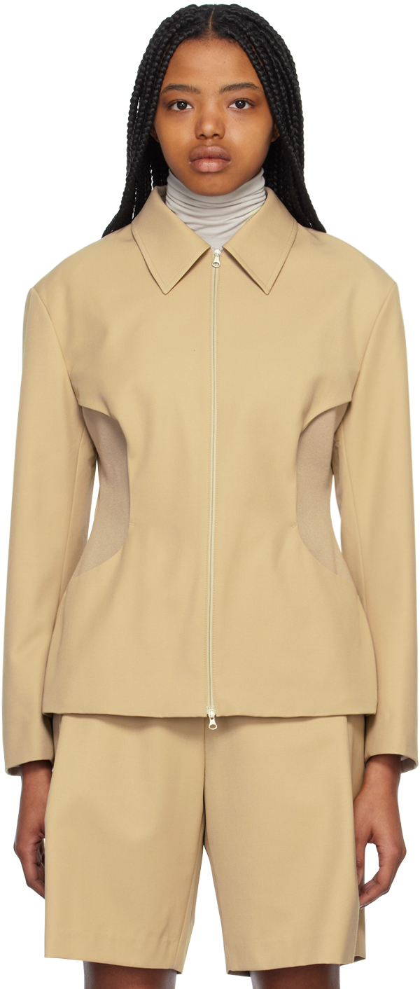 Amomento Beige Cutout Minimal Jacket | ModeSens