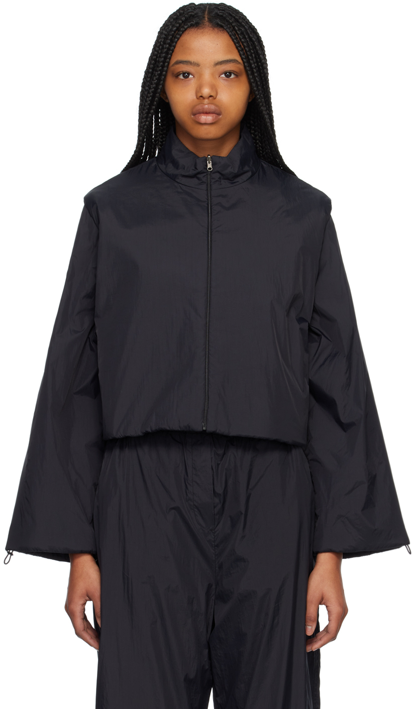 Black Detachable Sleeve Reversible Jacket by AMOMENTO on Sale