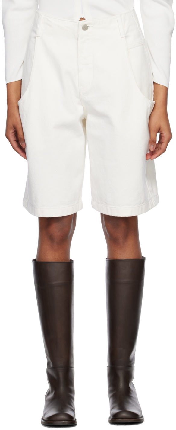 AMOMENTO WHITE CUTOUT POCKET DENIM SHORTS