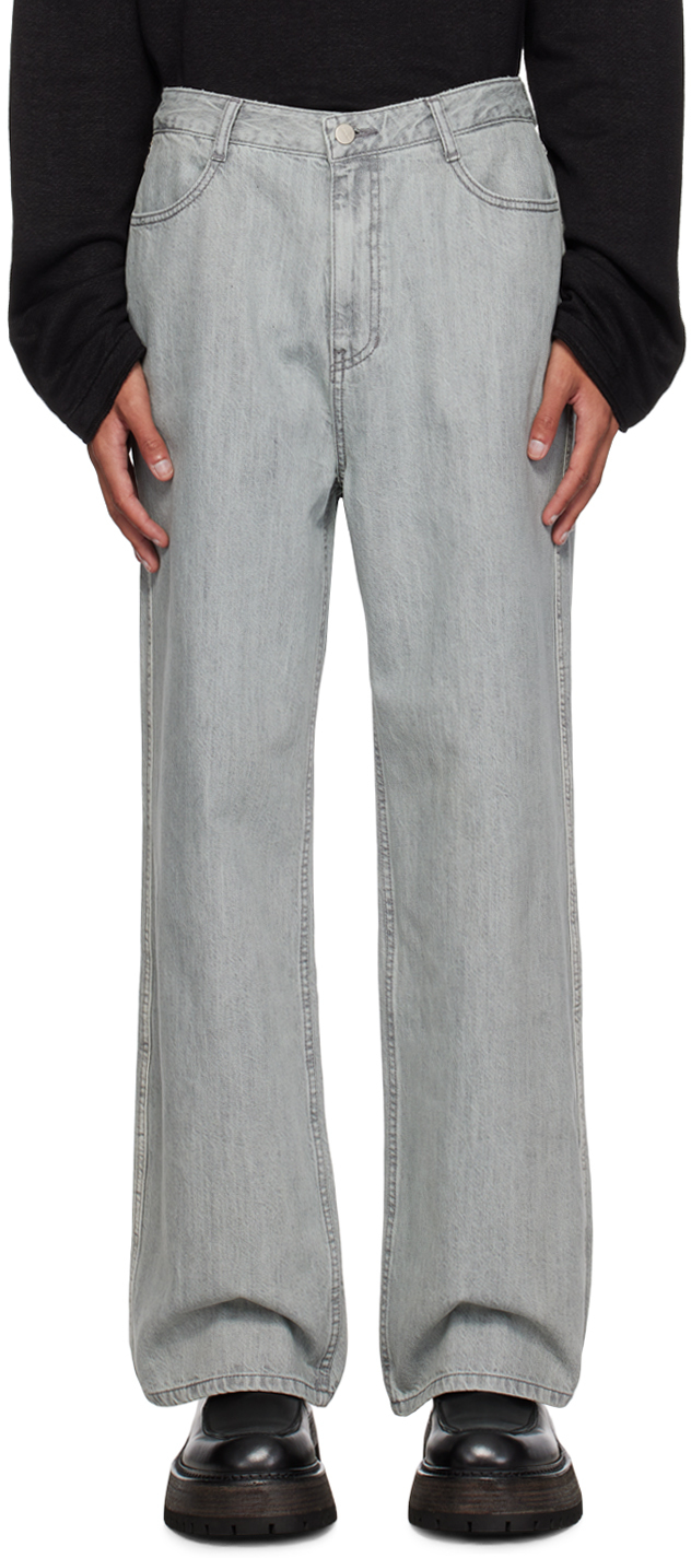 Amomento Gray Five-pocket Jeans In Blue Grey