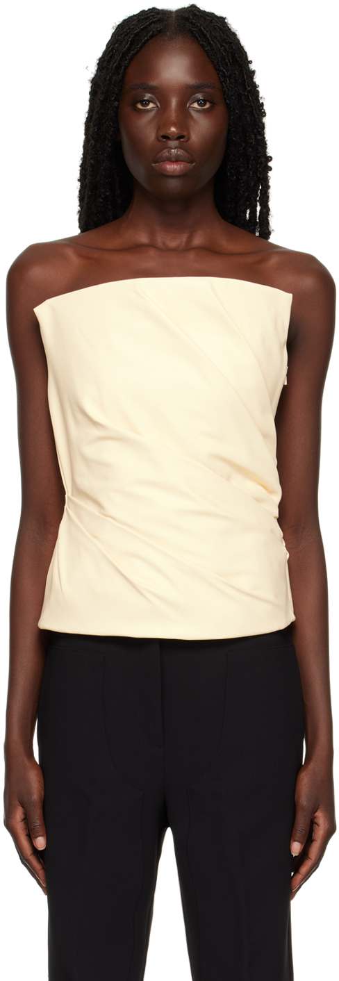 Beige Structured Faux-Leather Camisole