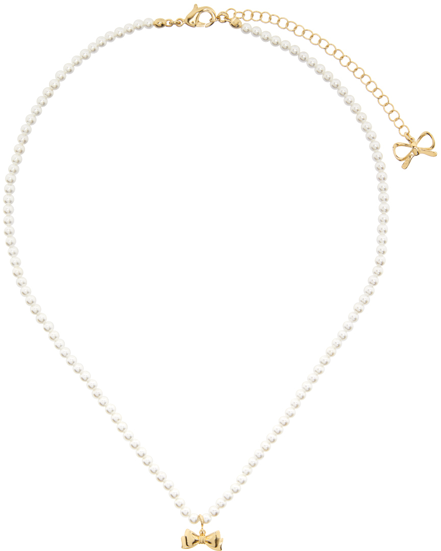 Numbering White Mini Ribbon Pearl Necklace