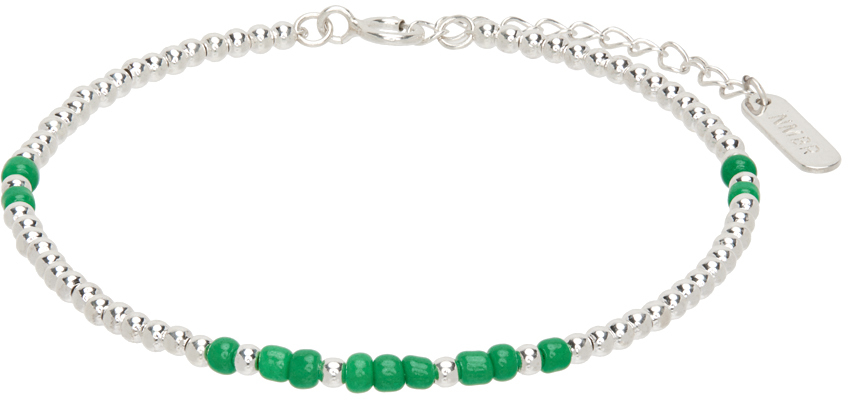 Numbering Ssense Exclusive Silver & Green #7999 'the Beads' Bracelet In Metallic