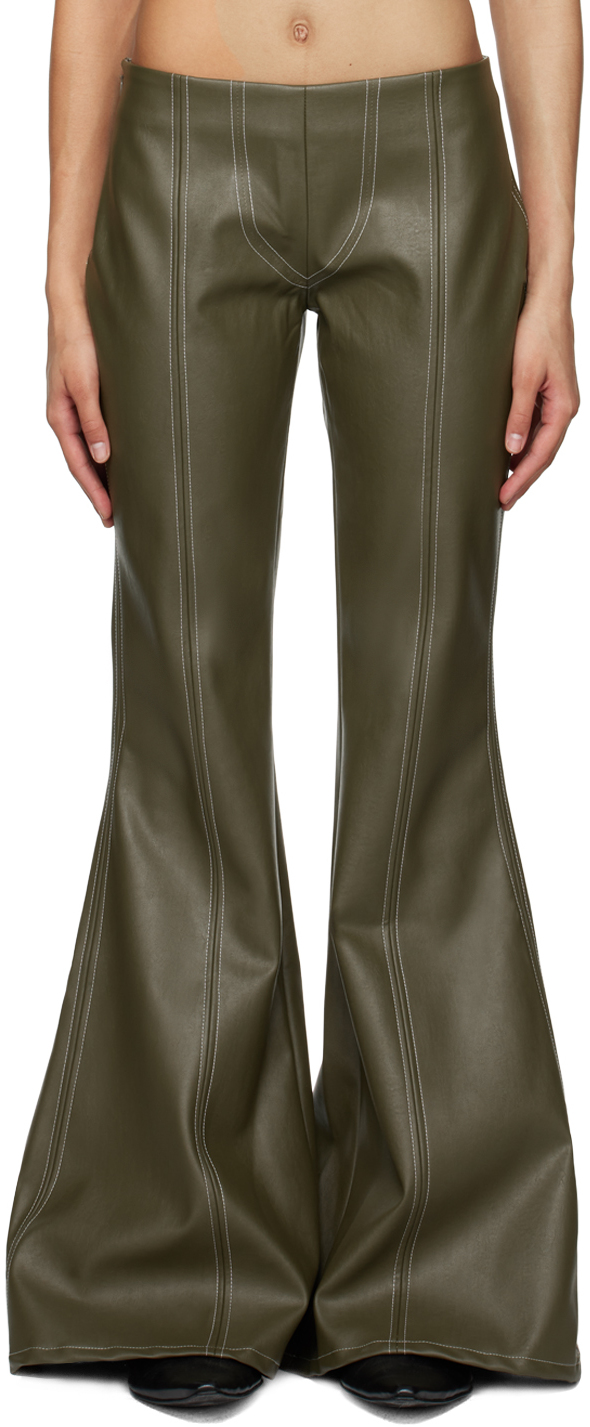 Elena Velez Ssense Exclusive Green Acid Rock Flair Faux-leather Trousers In Olive