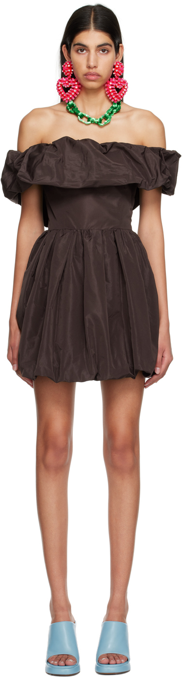 Msgm Brown Balloon Minidress In 30 Choco