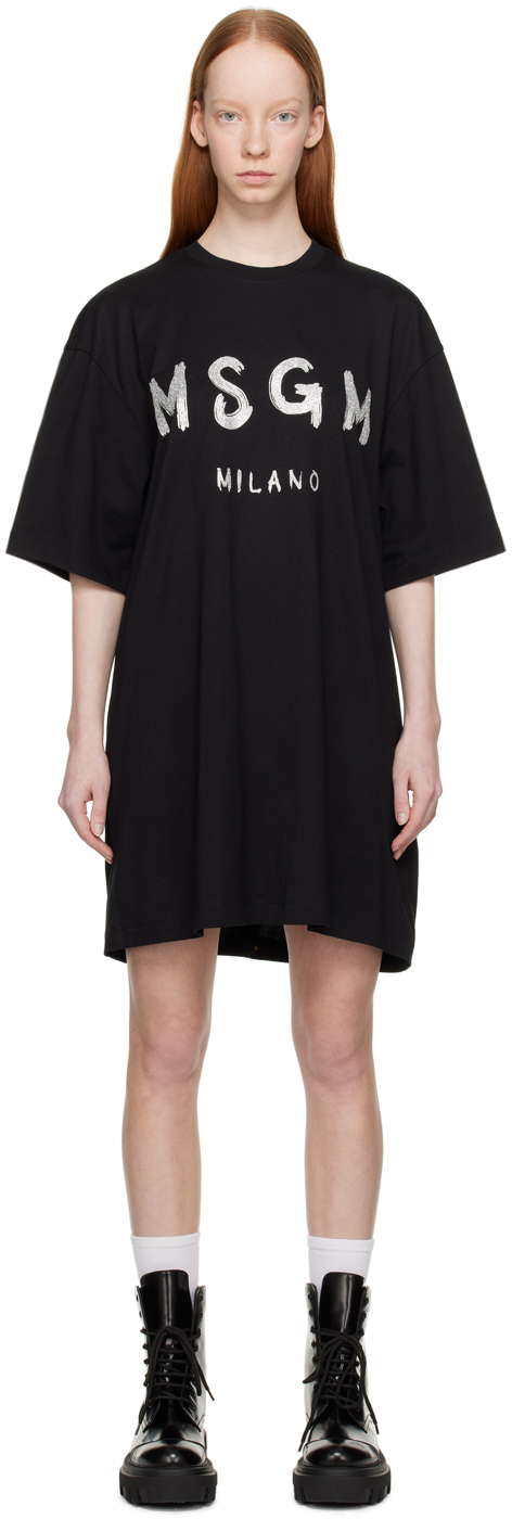 Msgm Black Glittered Mini Dress In 99 Black
