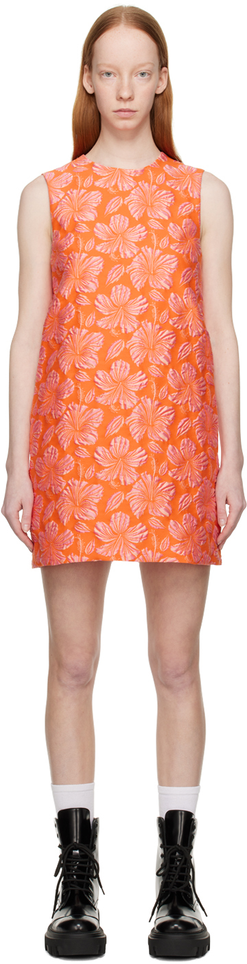 Msgm Orange Jacquard Mini Dress In 10 Orange