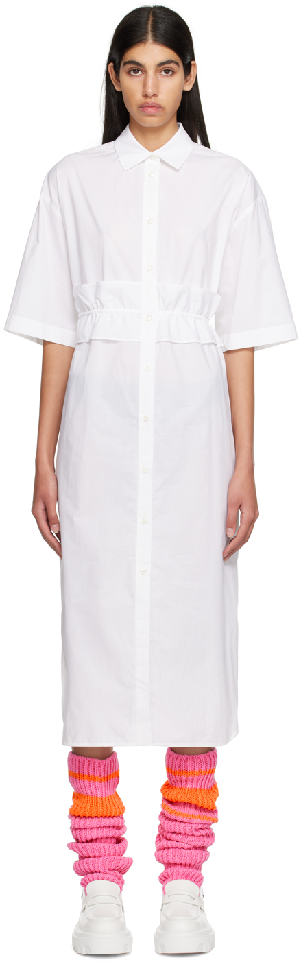 Msgm Cotton Poplin Midi Dress In 1 White