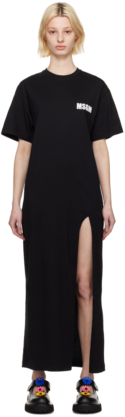 MSGM: Black Side Slit Maxi Dress | SSENSE Canada