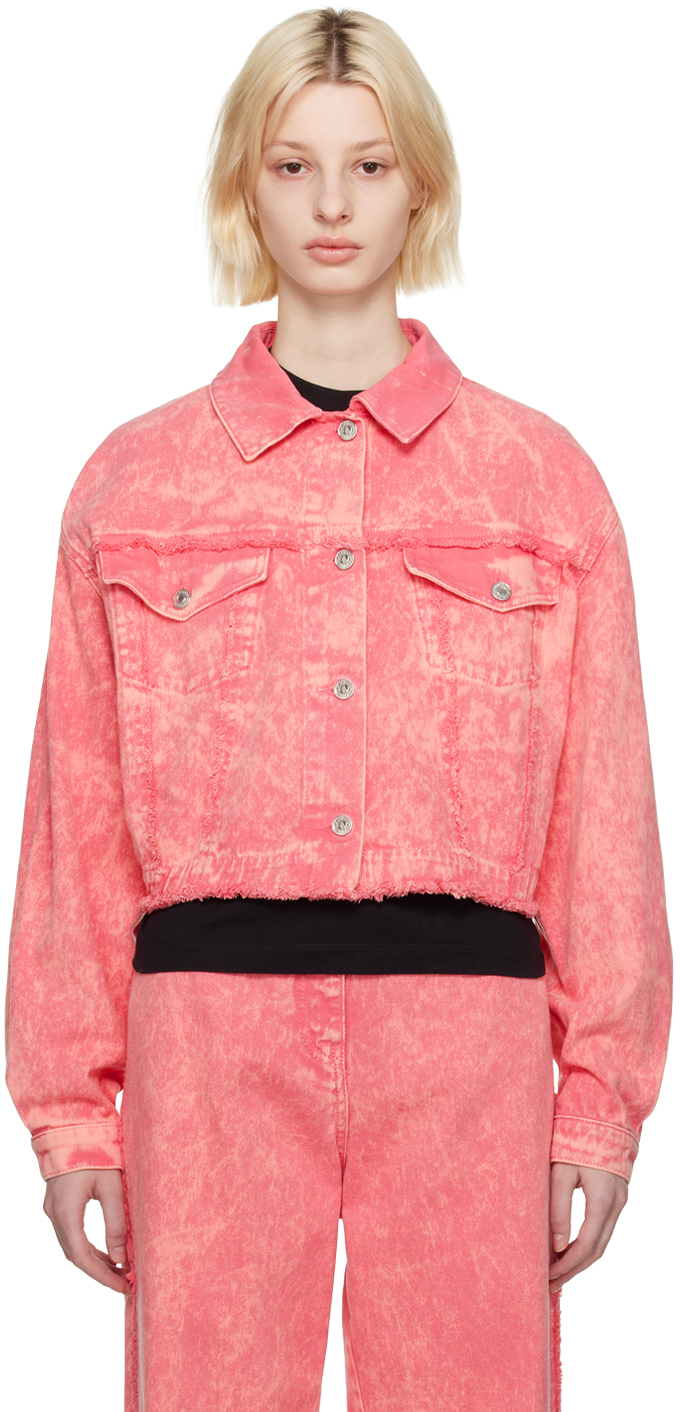 Msgm Frayed-detailing Denim Jacket In 粉色