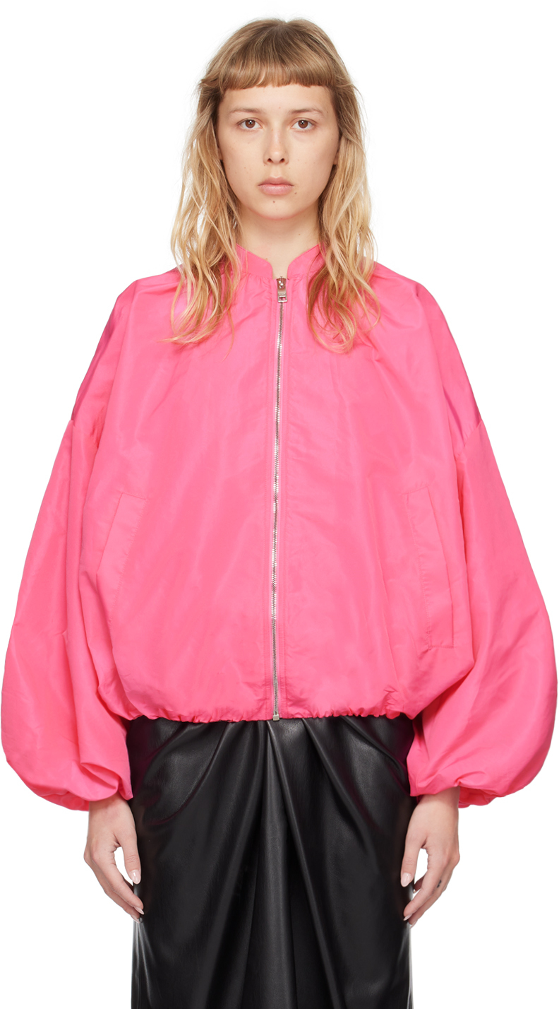 Pink Balloon Sleeve Bomber Jacket