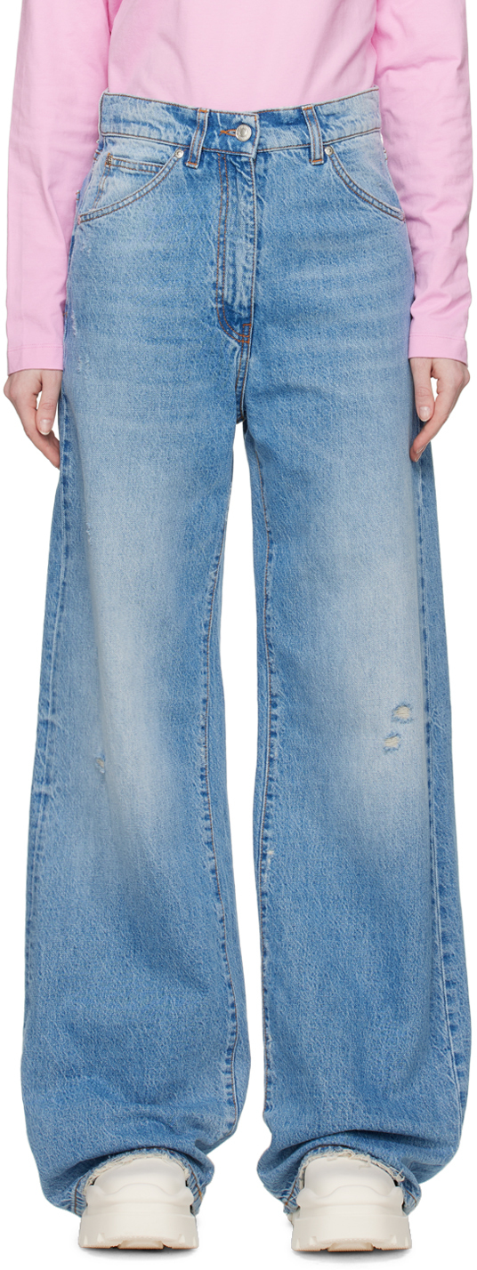Shop Msgm Blue Distressed Jeans In 88 Blue