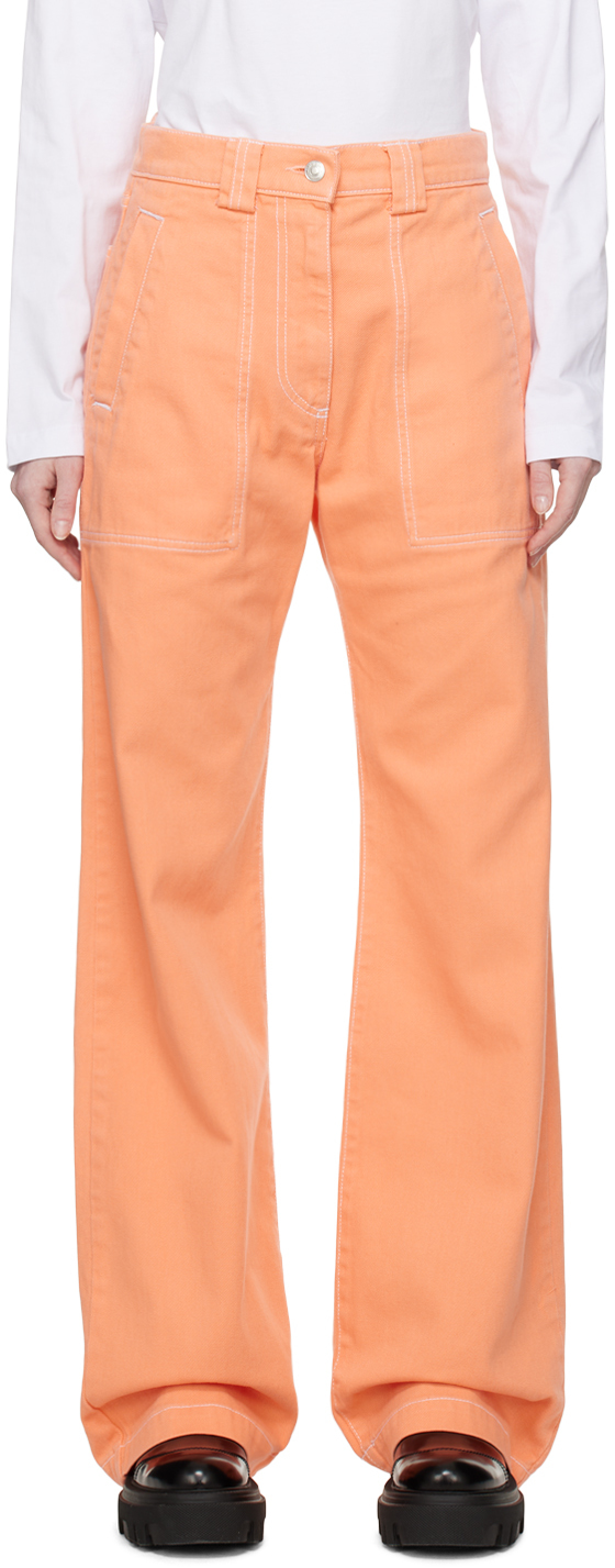 Msgm Cotton Denim Wide Leg Jeans In Orange