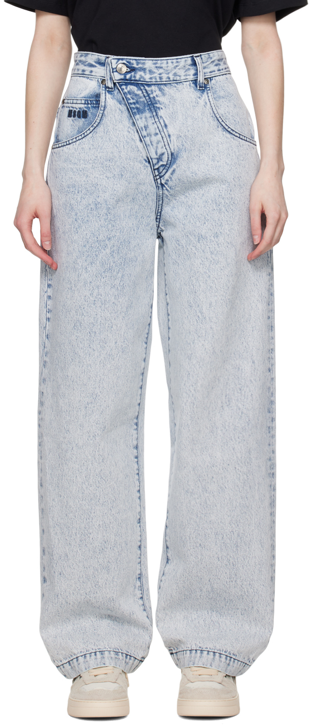 Msgm Blue Oblique Jeans In 84 Blue
