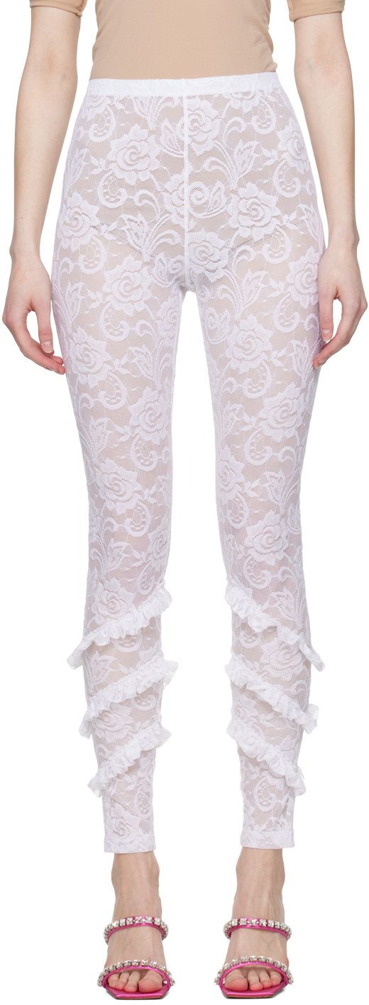 White Floral Leggings by MSGM on Sale
