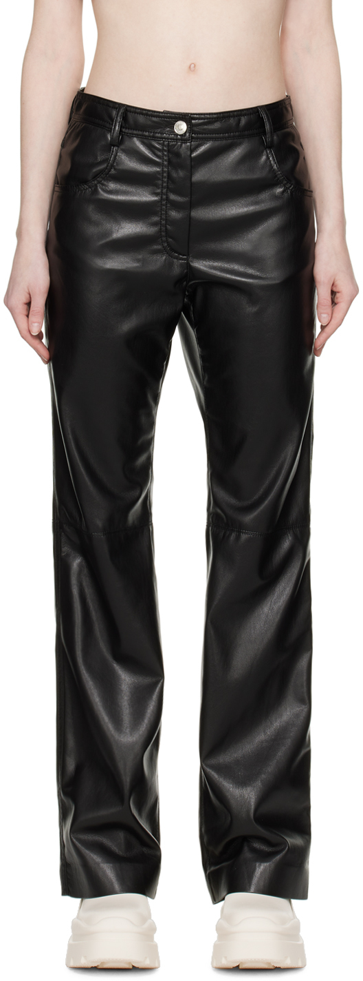 Shop Msgm Black Paneled Faux-leather Trousers In 99 Black