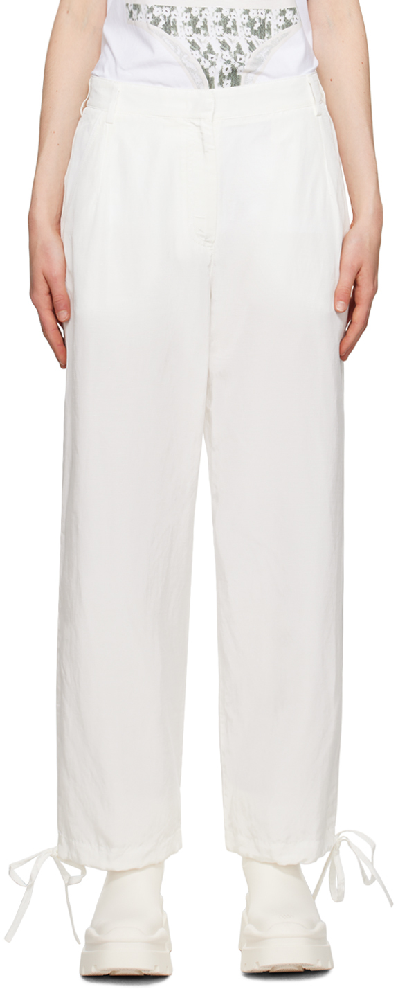 Shop Msgm White Drawstring Trousers In 02 Milk