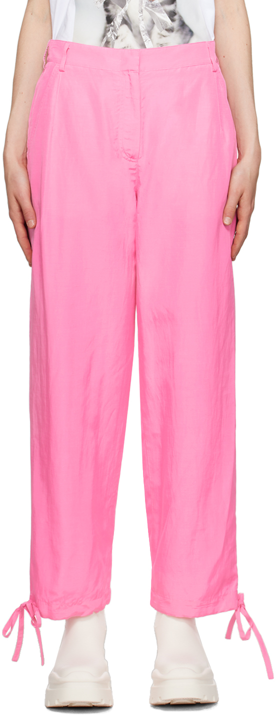 Shop Msgm Pink Drawstring Trousers In 12 Pink