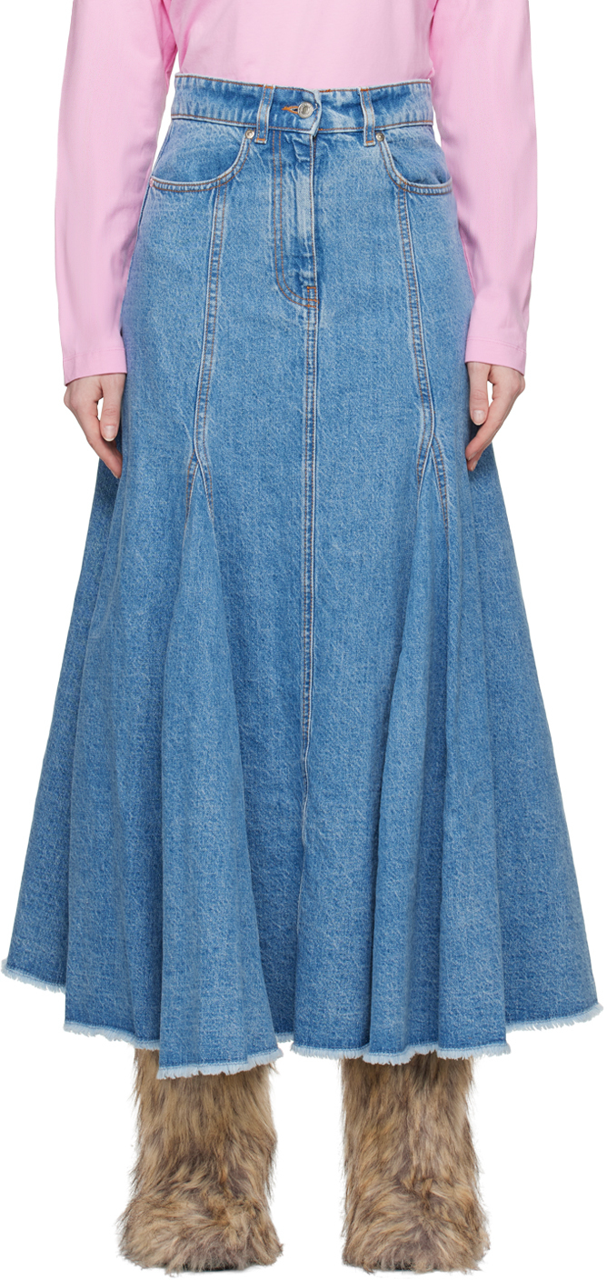 MSGM Blue Paneled Maxi Skirt