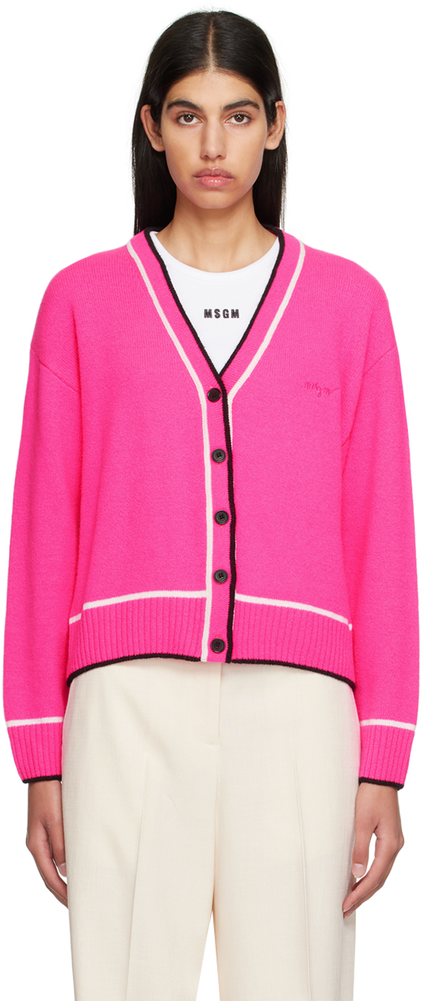 MSGM PINK EMBROIDERED CARDIGAN